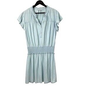 Rails Amina Blue Light Vintage Mini Dress Sz L Chambray Smocked Blouson Flouncy